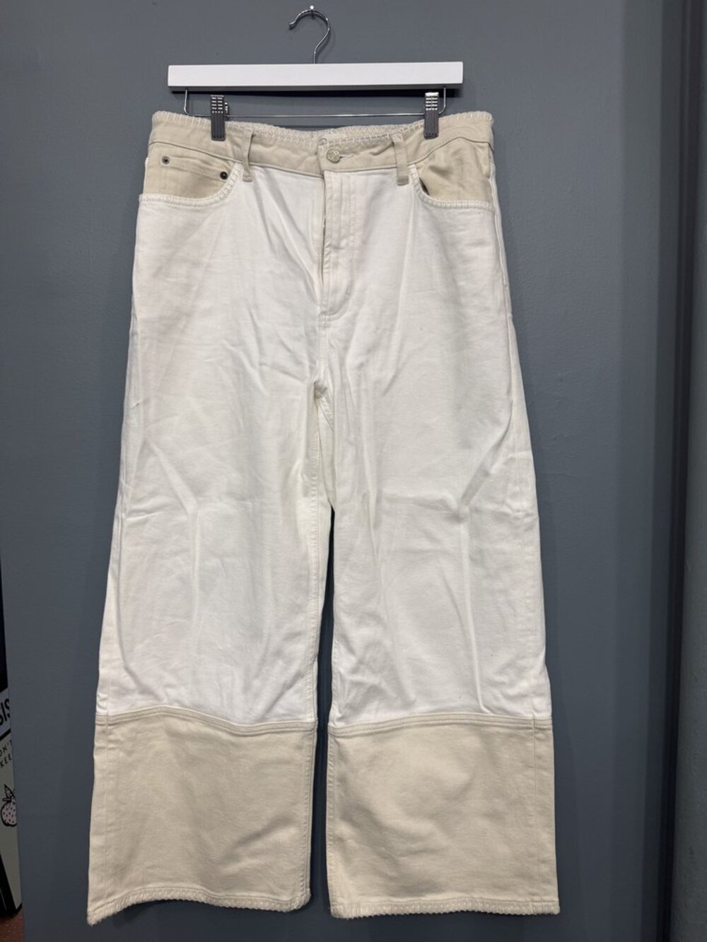 Rails Denim Cream Ecru Colorblock Two Tone High Rise Wide Leg Jeans Size 31